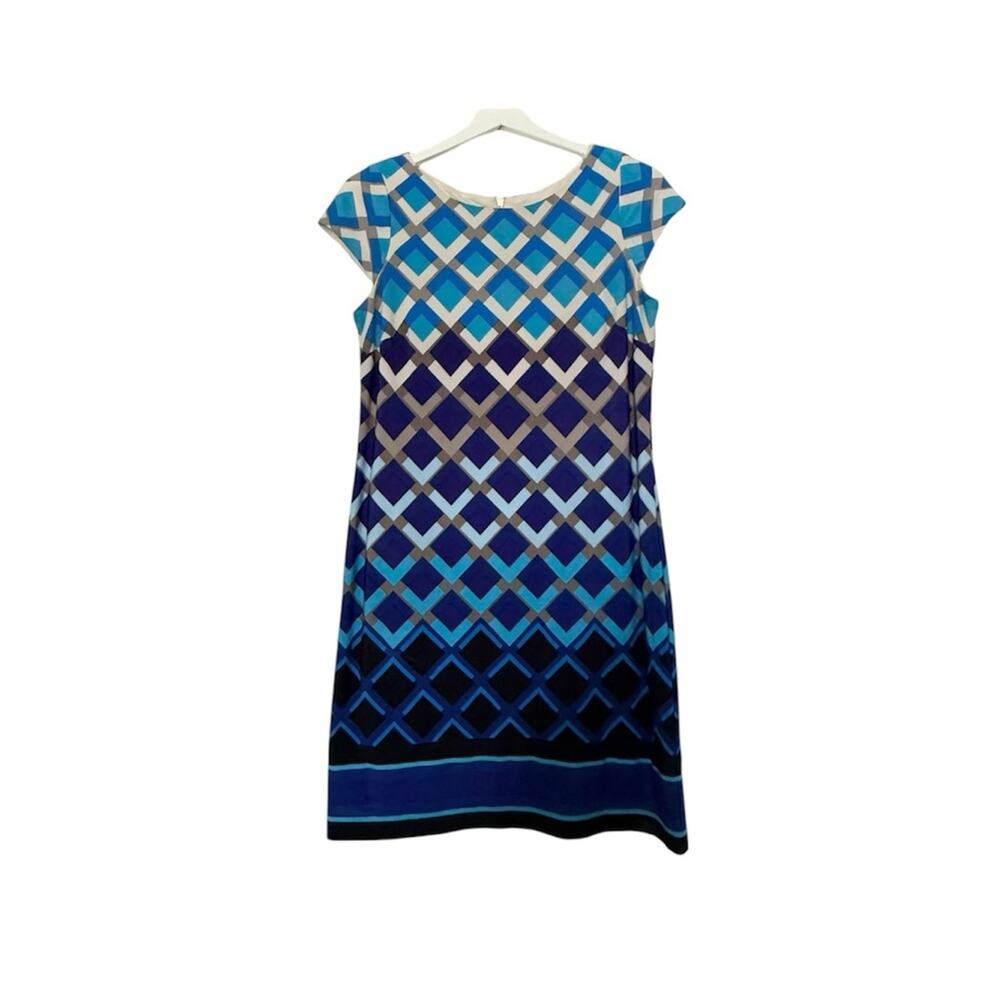 Roz & Ali Blue Geometric Print Short Sleeve Zip Dress Size 10